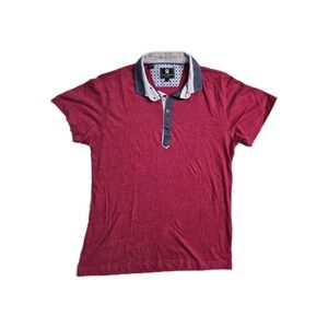 Steel & Jelly Polo Shirt Men's Size Small Red w/ Contrast Trim Button Collar